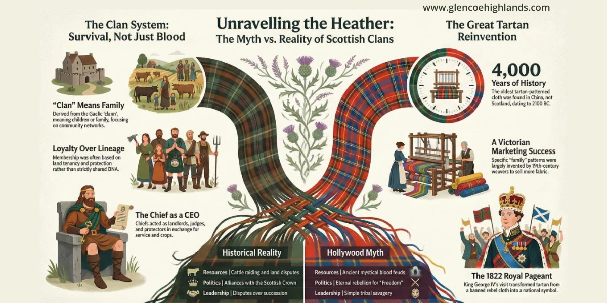 Variety of colorful Scottish tartans