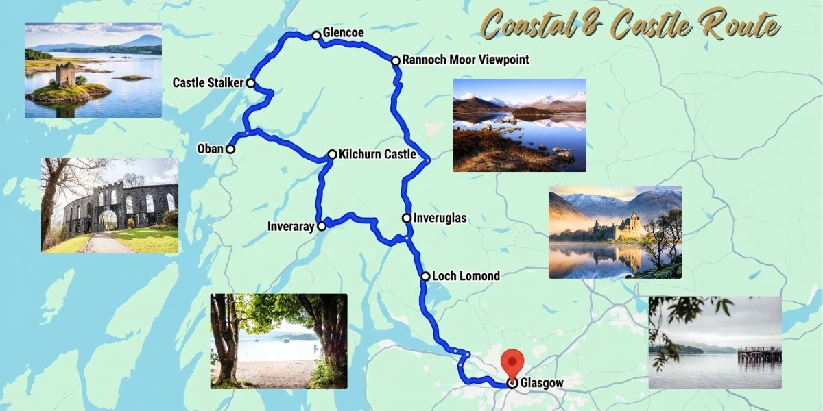 Route map for the Coastal and Castle Route tour