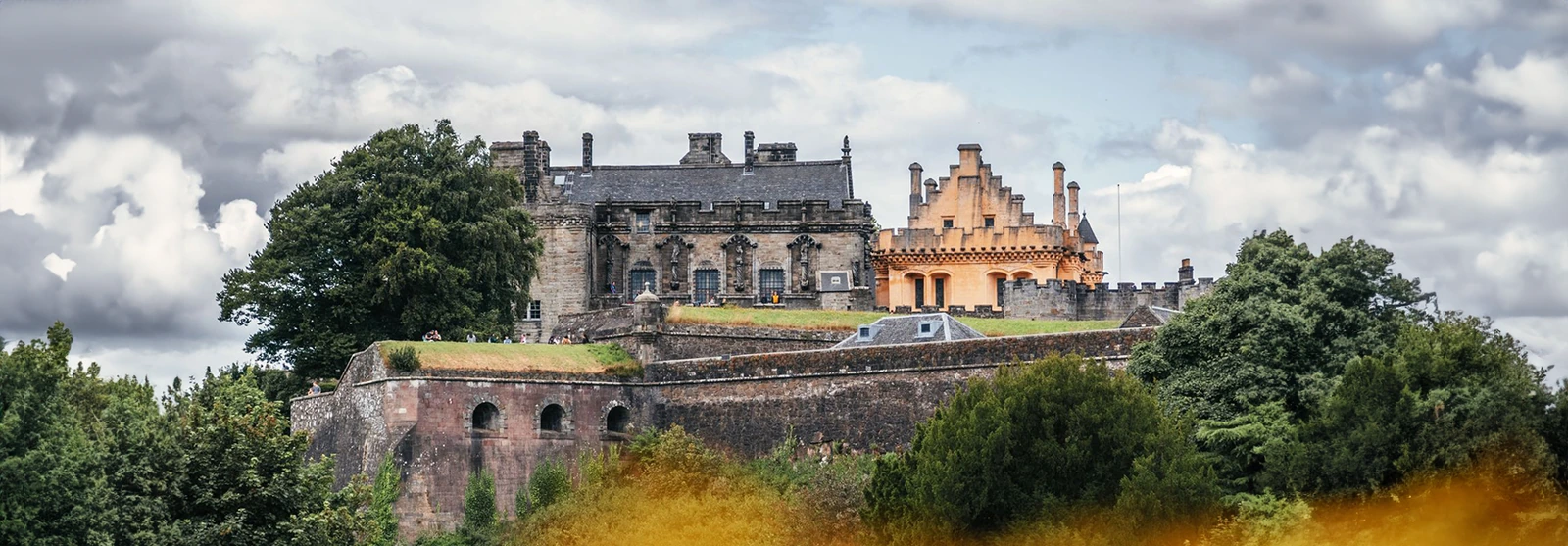 Stirling Castle on its volcanic crag above the town, with the golden Renaissance palace block visible